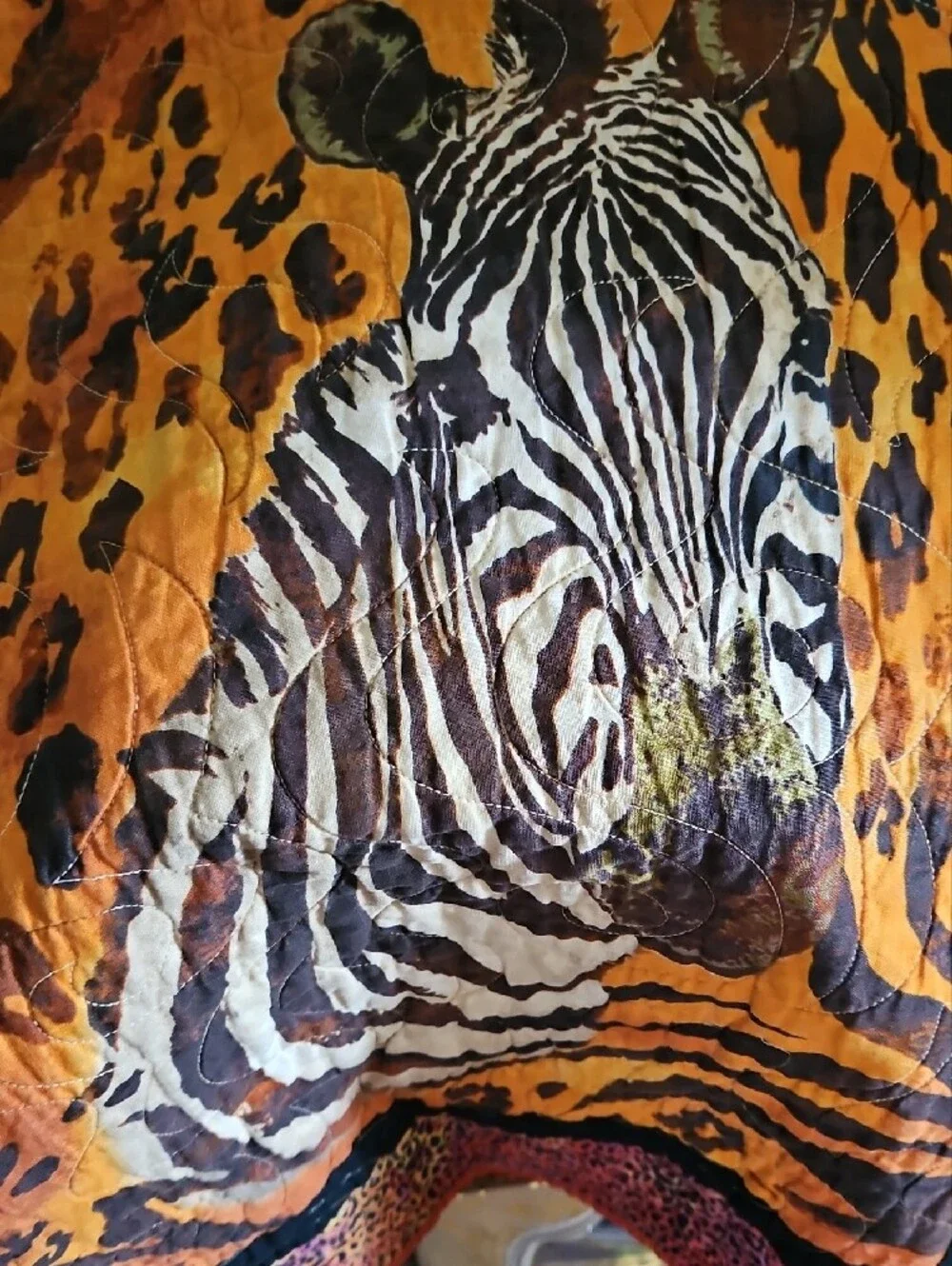 Wildlife Print Quilted Throw Blanket in Orange and Brown